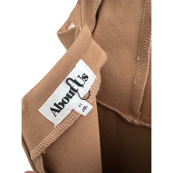 NEW Revolve About Us Camel Brown Asymmetrical Midi Bodycon Slit Dress Size XS - Picture 9 of 12